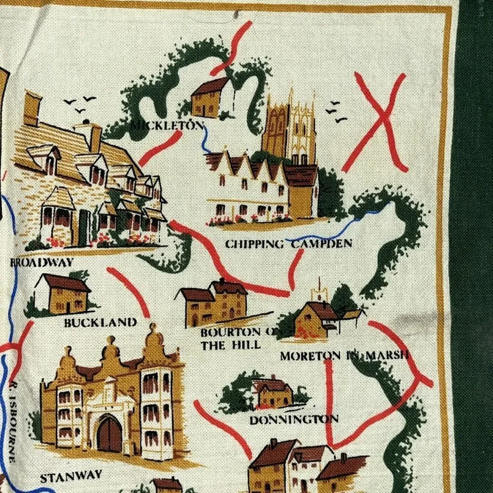 England Cotswolds Cotton British Villages Roads Map Towns Britain Made Tea Towel